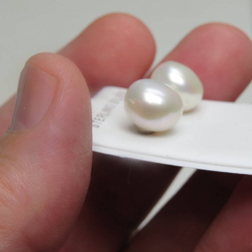 Sterling Silver Earring Freshwater 11mm  Pearl Hand Crafted studs - Picture 2 of 3
